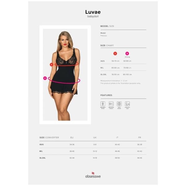 OBSESSIVE - BABYDOLL AND LUVAE THONG BLACK XS/S 5